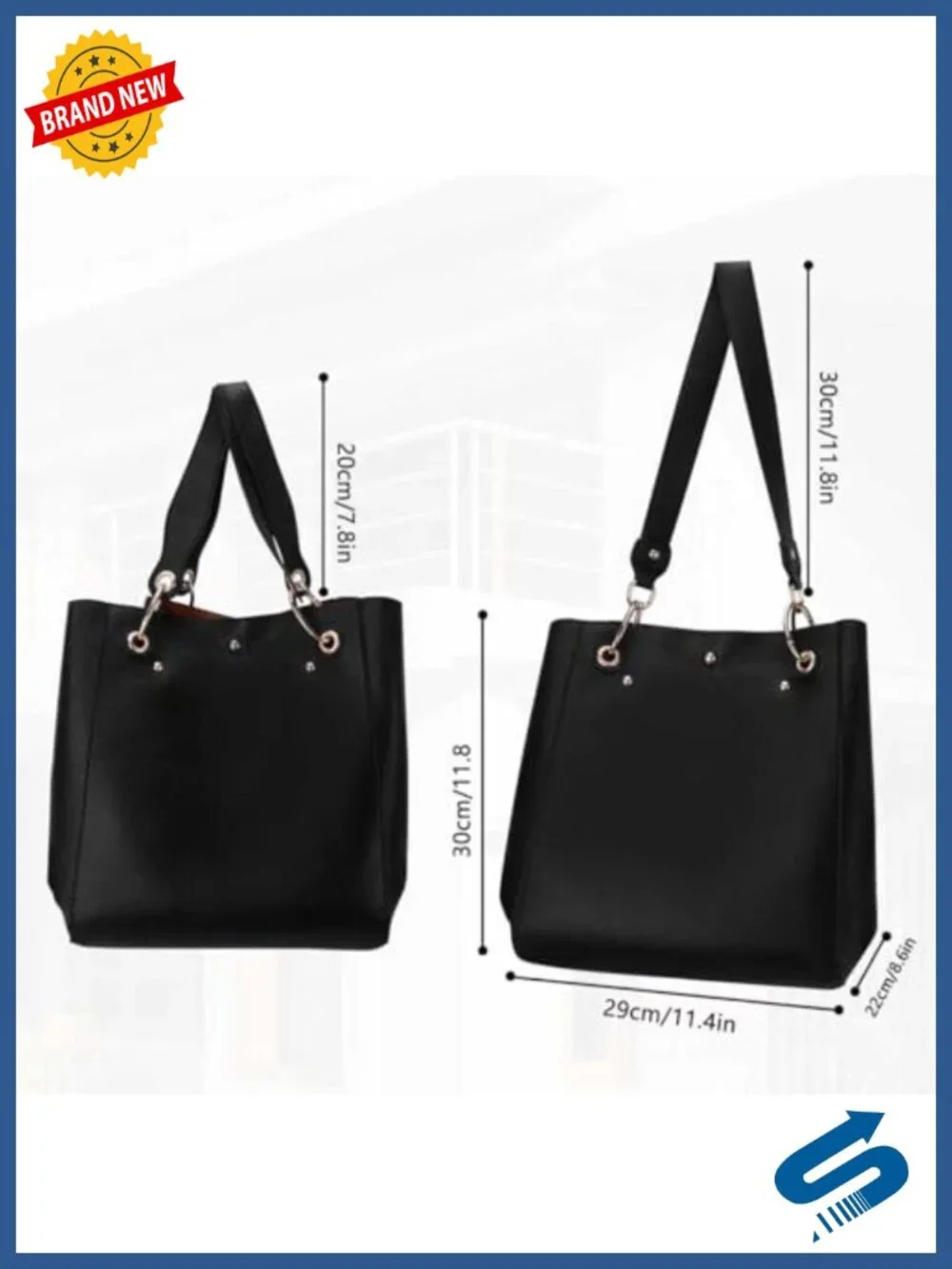 Large Faux Leather Tote Bag with Shoulder Strap, Zip Pocket, Magnetic Closure